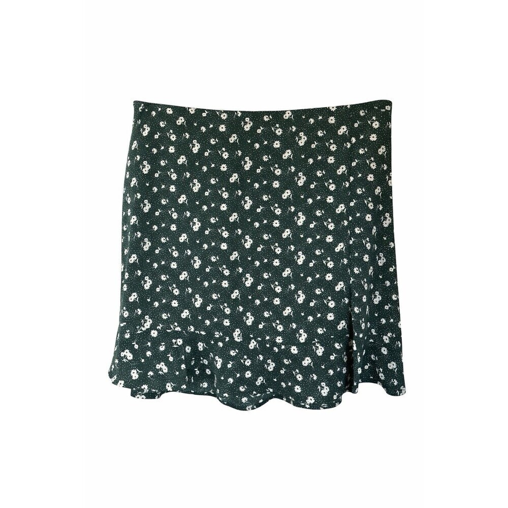 KITTENISH Green Spring Floral Flirty 90s Mini Skirt Ruffle Hem Size Large